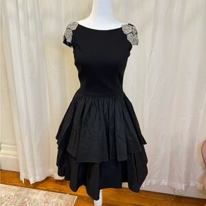 Sherri Hill Black Mini Dress with Silver Details